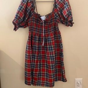 Hill House Athena Midi Nap Dress in red tartan